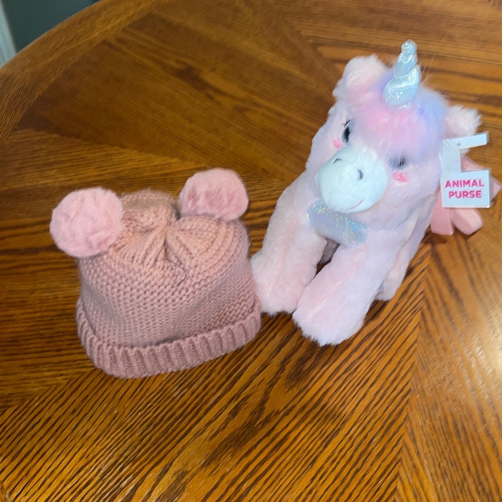 Baby Zara hat & unicorn purse